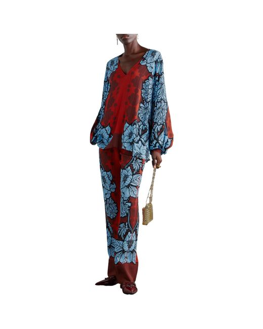 Borgo De Nor Blue Floral Print Metallic Blouse