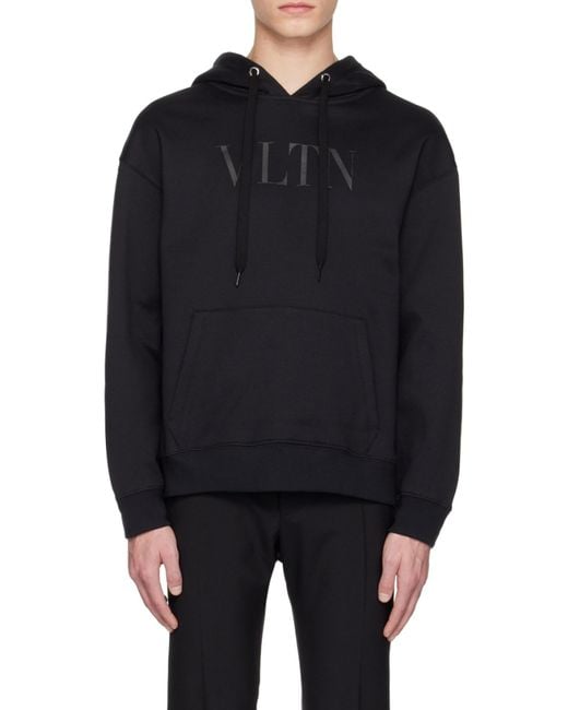 Valentino Blue Vltn Logo Printed Drawstring Hoodie for men