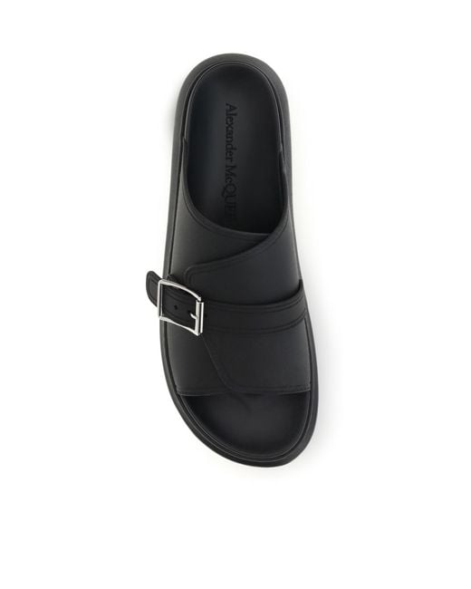 McQueen Brown Buckle Slide Sandals for men