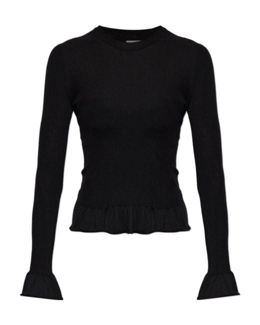 Jil Sander Black Ruffled Hem Knitted Sweater