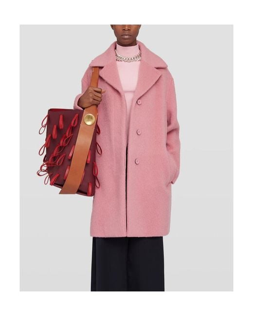 Jil Sander Pink Long-Sleeved Brushed Knee-Length Coat