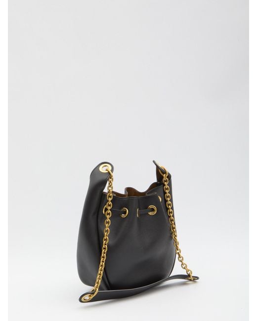 Saint Laurent Black Cassandre Drawstring Leather Shoulder Bag