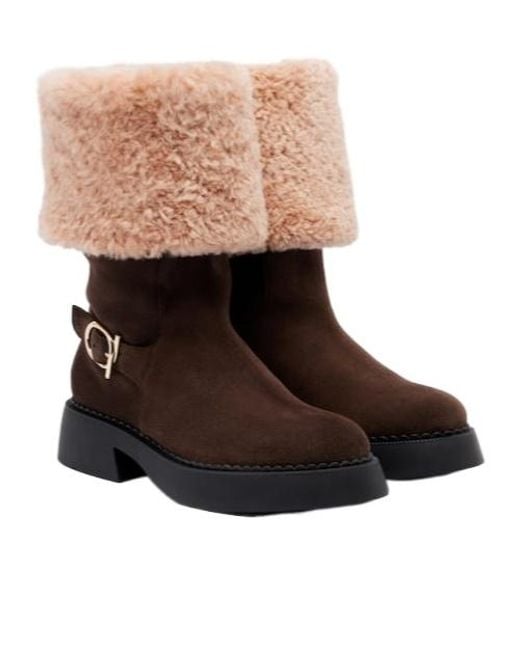 Ferragamo Multicolor Zaki Shearling-Lined Suede Knee-High Boots