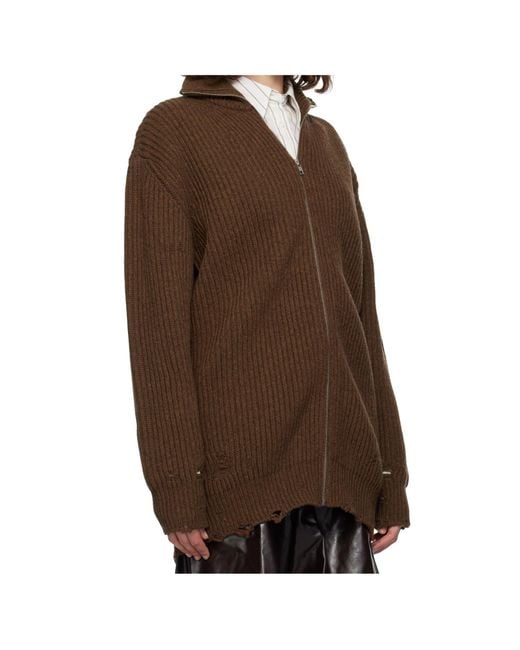 MM6 by Maison Margiela Brown High Neck Zip-Up Cardigan