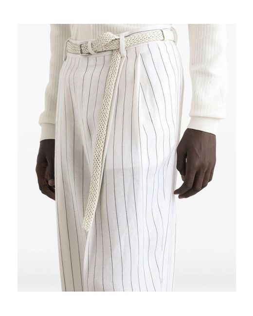Dolce & Gabbana White Double Darts Detailed Pinstriped Pants for men
