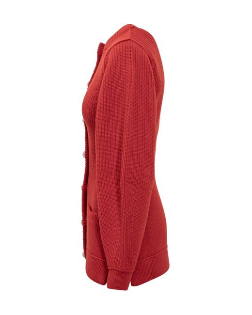 Lanvin Red Ribbed Cardigan