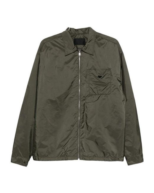 Prada Green Triangle-Logo Zipped Shirt for men