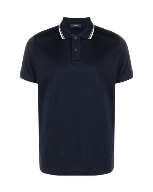 Herno Blue Short-Sleeved Contrast Trim Polo Shirt for men