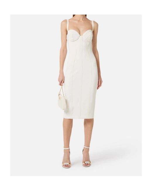 Elisabetta Franchi White Strapped Corset Midi Dress