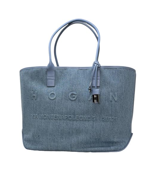 Hogan Blue Address Embossed Shopping Tote Bag