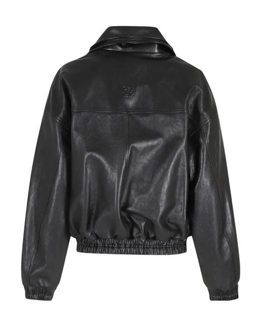 Magda Butrym Black Leather Aviator Jacket