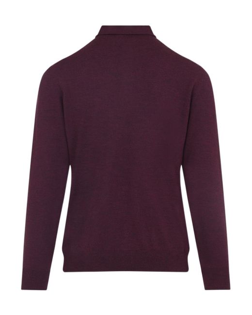 Etro Purple Logo Embroidered Knit Polo Shirt for men
