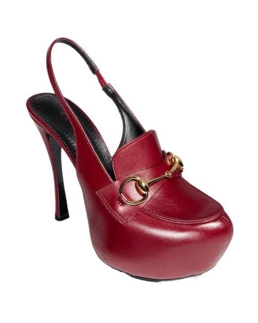 Gucci Red Platform Slingback With Horsebit