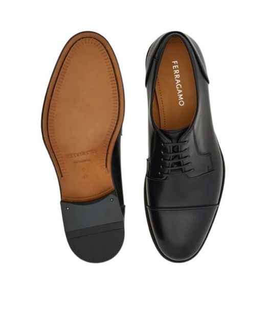 Ferragamo Black Derby Shoe With Stitching Detail for men