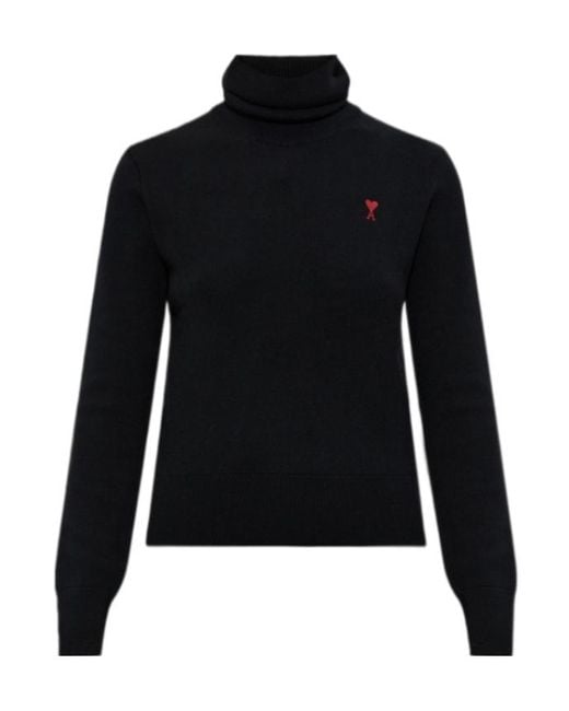 AMI Black Ami De Coeur Embroidered Turtleneck Jumper