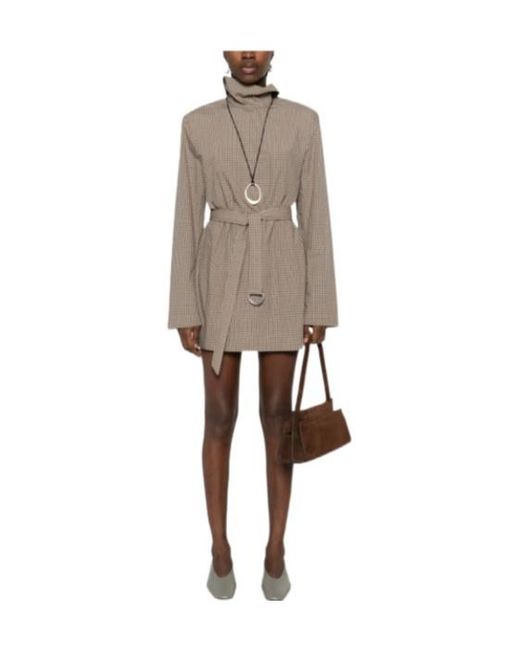Nanushka Brown Belted Check-Pattern Mini Dress