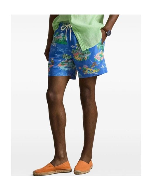 Polo Ralph Lauren Blue Tropical Print Swim Shorts for men