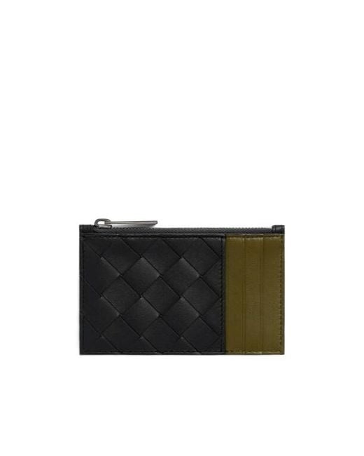Bottega Veneta Black Intrecciato Zippered Card Case for men