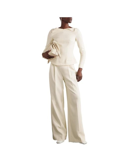 Emilia Wickstead White Pleated Crepe Wide-Leg Pants