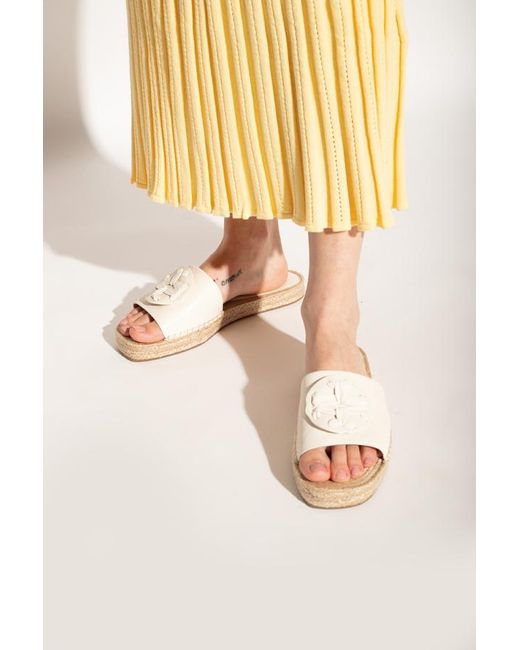 Tory Burch White Double T Slip-On Espadrille Slides