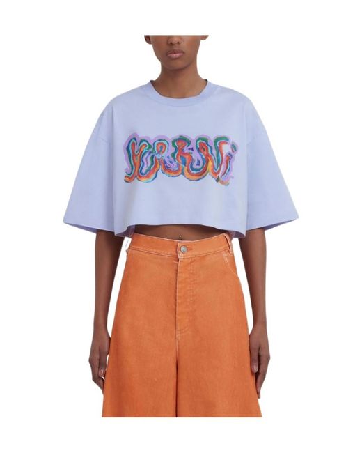 Marni Blue Jersey T-Shirt With Print