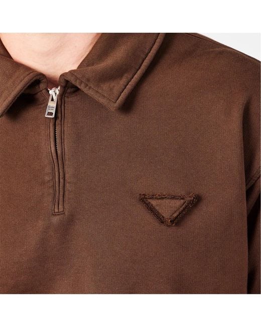 Prada Brown Quarter-Zip Fleece Sweatshirt for men