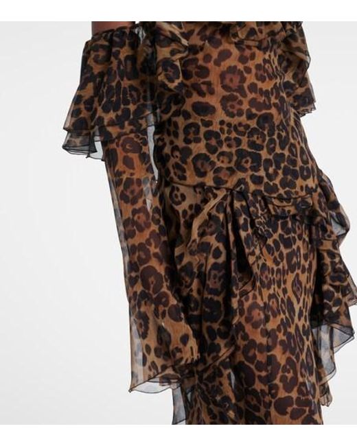 Blumarine Brown Leopard-Print Draped Silk Top