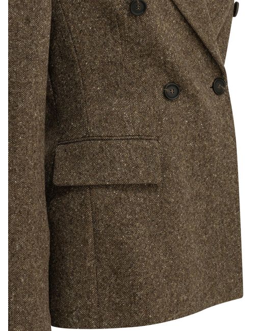 Brunello Cucinelli Green Double-Breasted Donegal Blazer