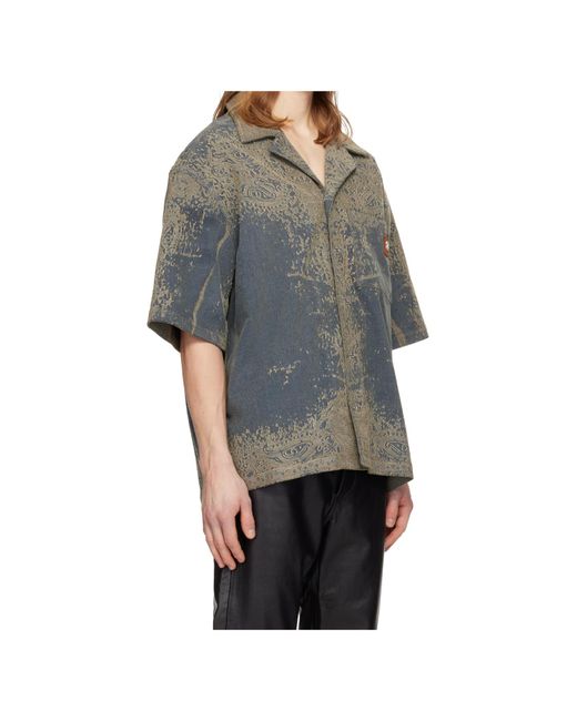 Amiri Gray Paisley Denim Short Sleeve Shirt for men