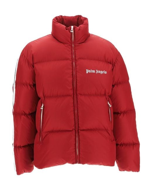Palm Angels Red Logo-Print Down-Feather Padded Jacket for men