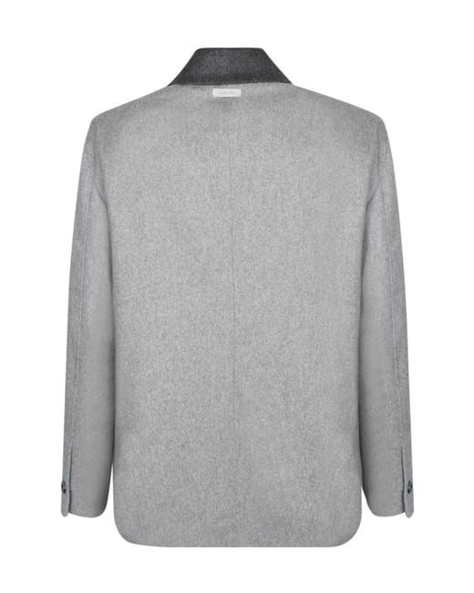 Lardini Gray Contrast Collar Long Sleeved Shirt Jacket for men