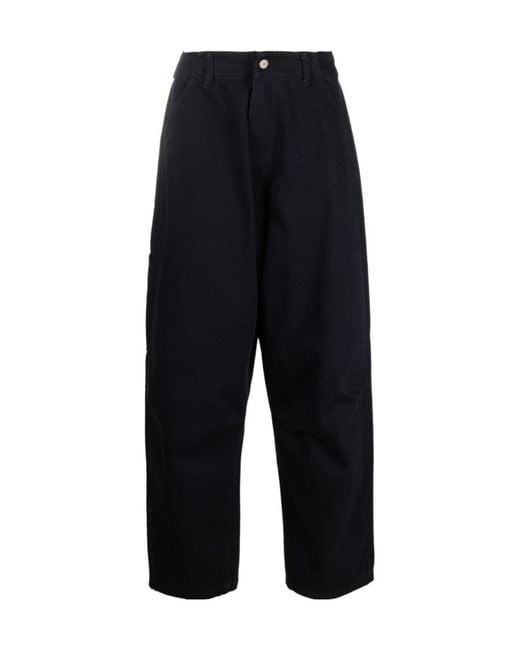 Emporio Armani Blue Logo-Patch Straight-Leg Cotton Trousers for men