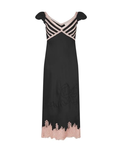 LoveShackFancy Black Brinkley Satin Midi Dress