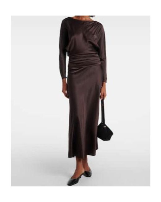 Staud Brown Freda Ruched Silk-Blend Gown
