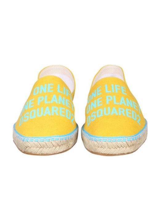 DSquared² Yellow Logo Slogan Jacquard Espadrilles for men