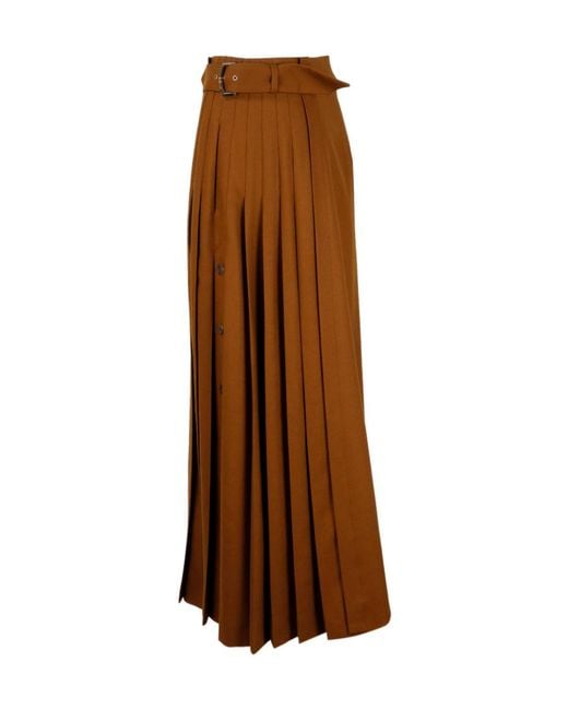 Alberta Ferretti Brown A-Line Pleated Mid-Length Skirt