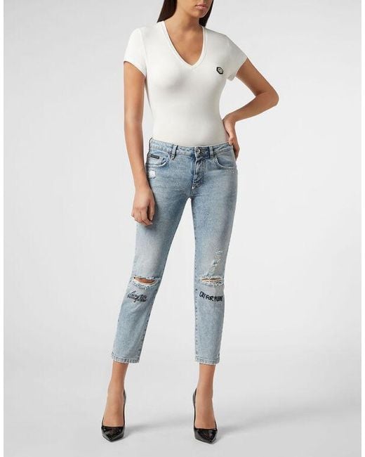 Philipp Plein Blue Logo Details Jeans