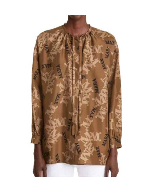 Max Mara Brown Logo Print Blouse