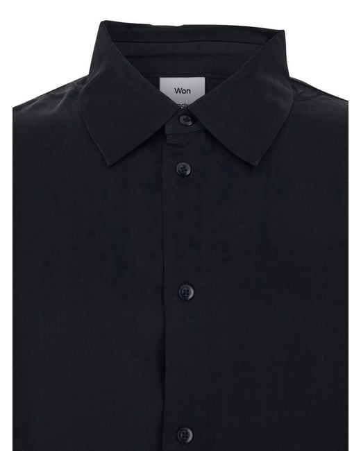 Won Hundred Blue Classic Collar Shirt for men