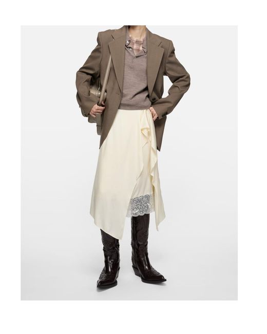 Acne Natural Asymmetric Lace Detailed Skirt