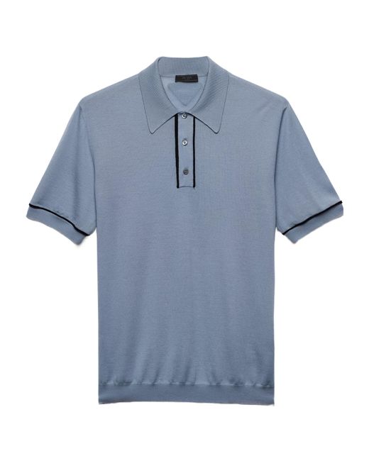 Prada Blue Wool Polo Shirt for men