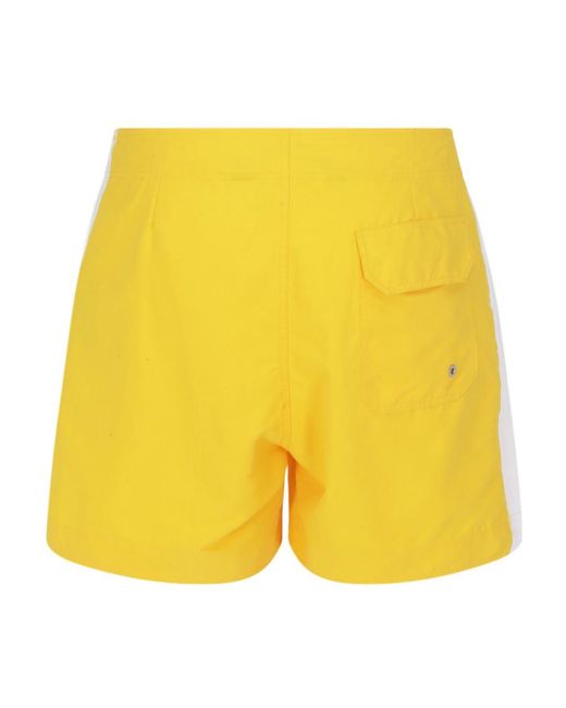 Palm Angels Yellow Striped Trim Swimming Shorts for men
