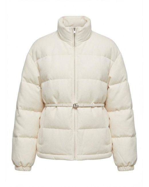 Gucci White Gg Canvas Velvet Pilot Jacket