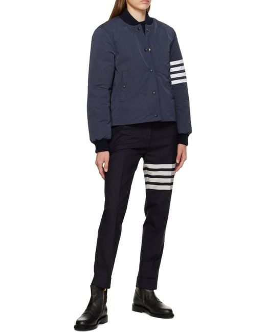 Thom Browne Blue Tech Faille 4 Striped Down Jacket