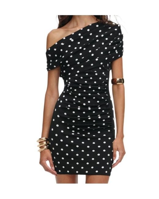 Self-Portrait Black Polka-Dot Ruched Mini Dress