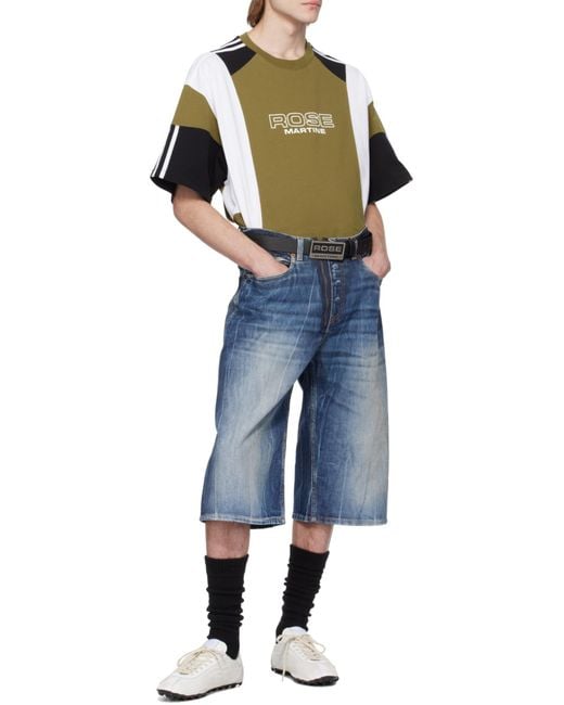 Martine Rose Blue Logo-Patch Denim Shorts for men