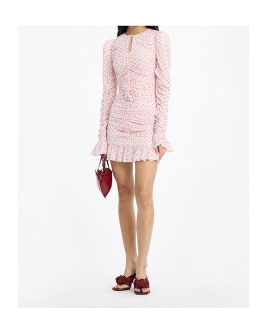 ROTATE BIRGER CHRISTENSEN Pink Ruched Floral Mini Dress