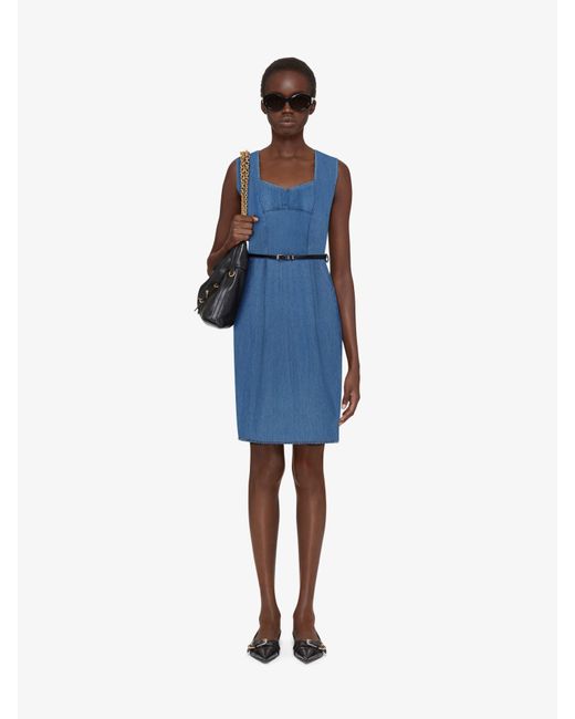 Givenchy Blue Sleeveless Belted Denim Dress