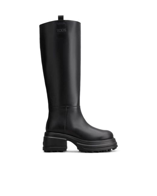 Tod's Black Logo Embossed Knee-Length Boots
