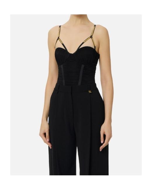 Elisabetta Franchi Black Embellished-Strap Bodysuit